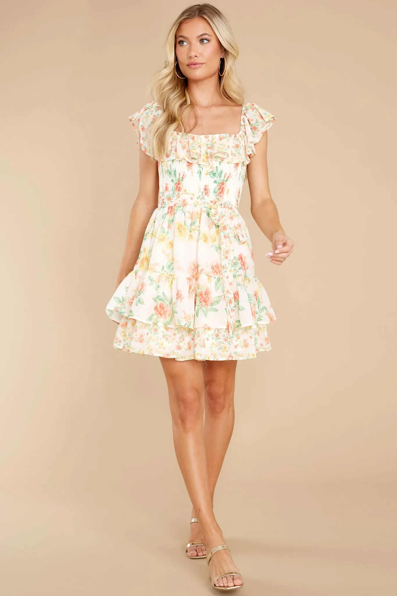 Lighthearted Laughter Ivory Multi Floral Print Dress