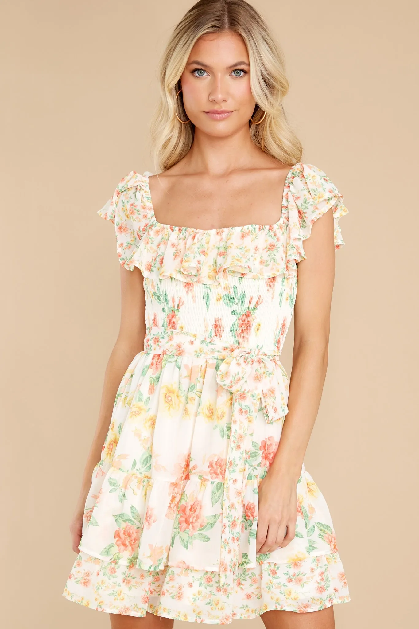 Lighthearted Laughter Ivory Multi Floral Print Dress