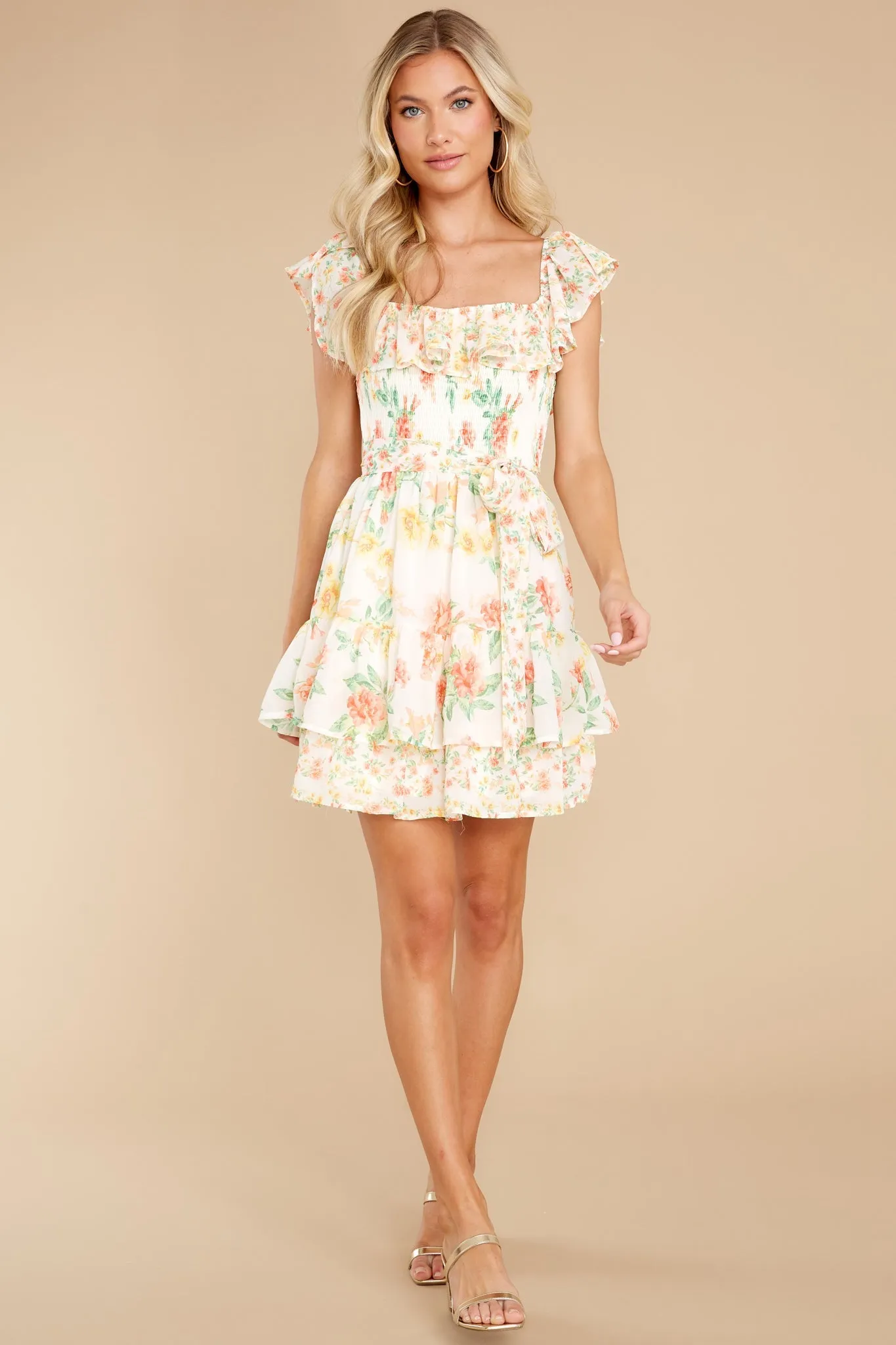 Lighthearted Laughter Ivory Multi Floral Print Dress