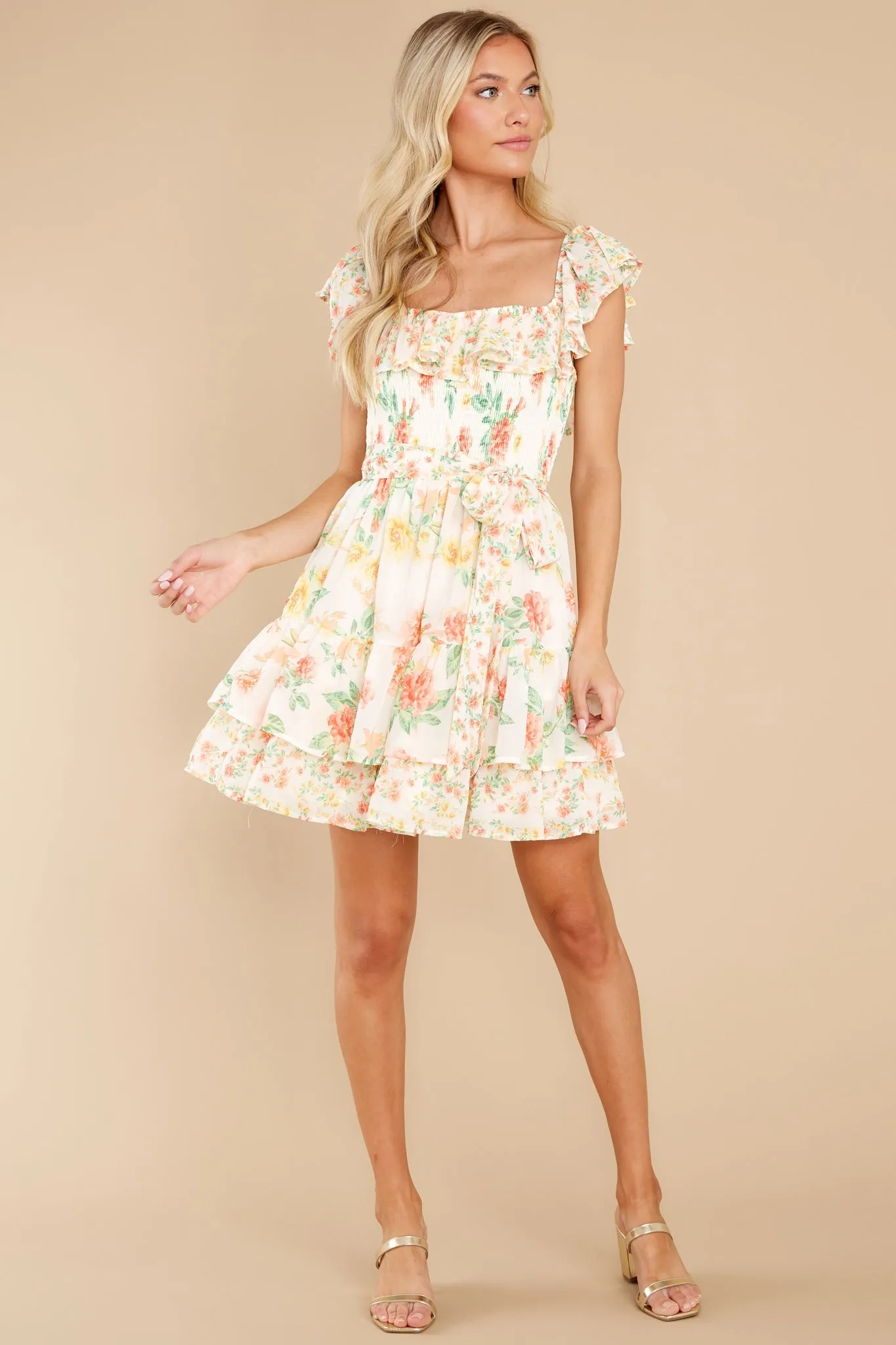 Lighthearted Laughter Ivory Multi Floral Print Dress