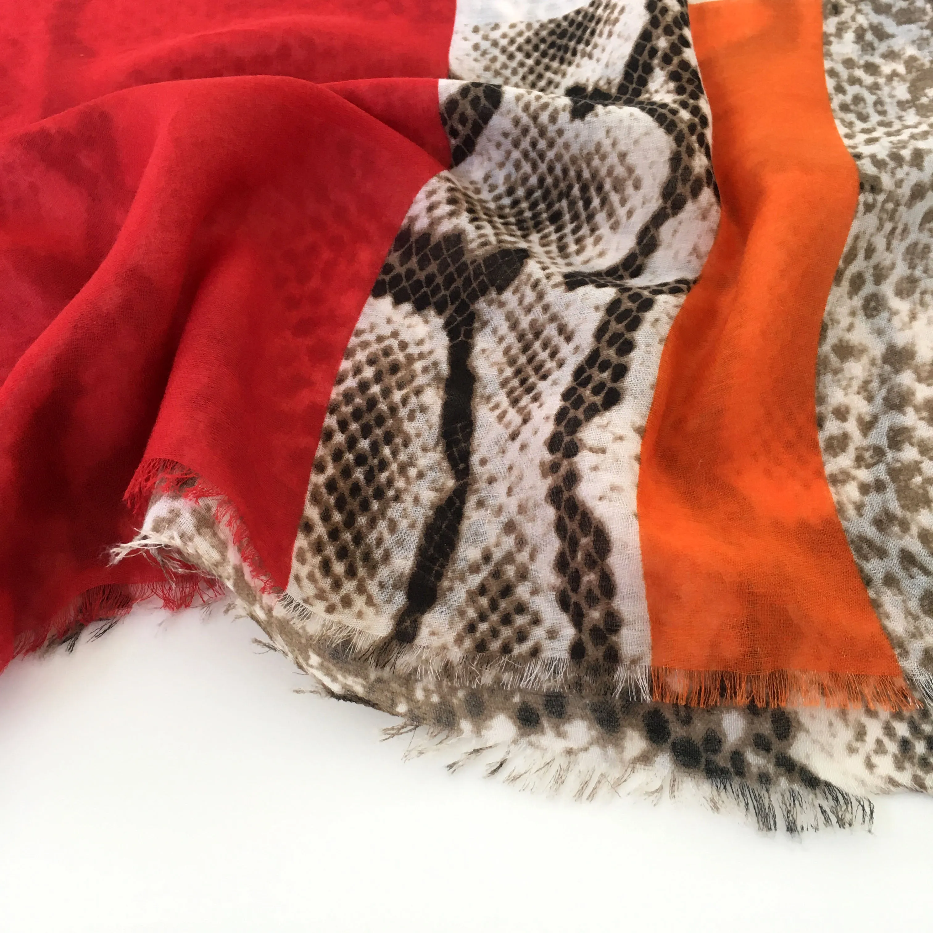 LONG RED BLOCKS SNAKESKIN PRINT LIGHTWEIGHT SHAWL SCARF