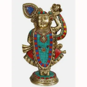 Lord Shrinathji Brass Idol With Stonework