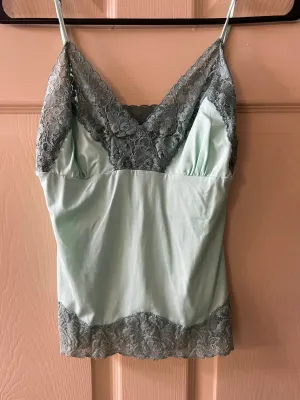 <€€* MODA Intl Nylon Lace Trim Camisole Lingerie Sleepware Green Small