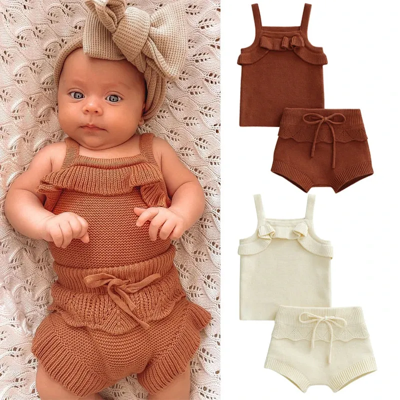 Lucille - Summer Baby Girl Knitted Sleeveless Ruffles Set