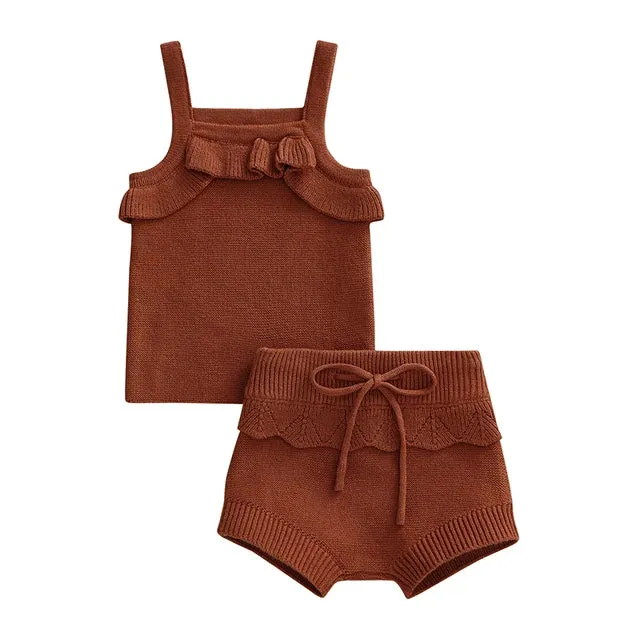 Lucille - Summer Baby Girl Knitted Sleeveless Ruffles Set