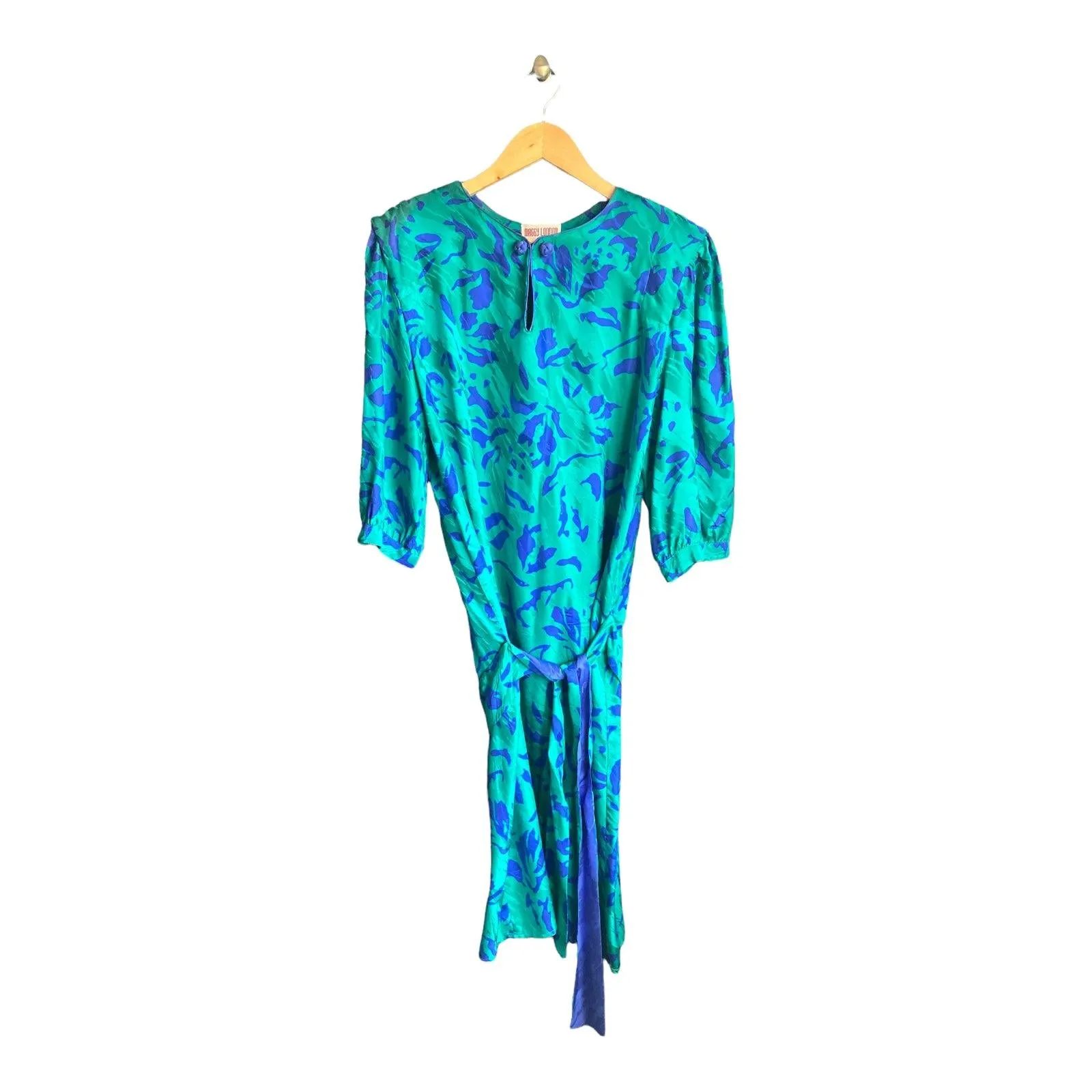 Maggy London by Jeannene Booher Silk Green And Blue 3/4 Sleeved Dress UK Size 12