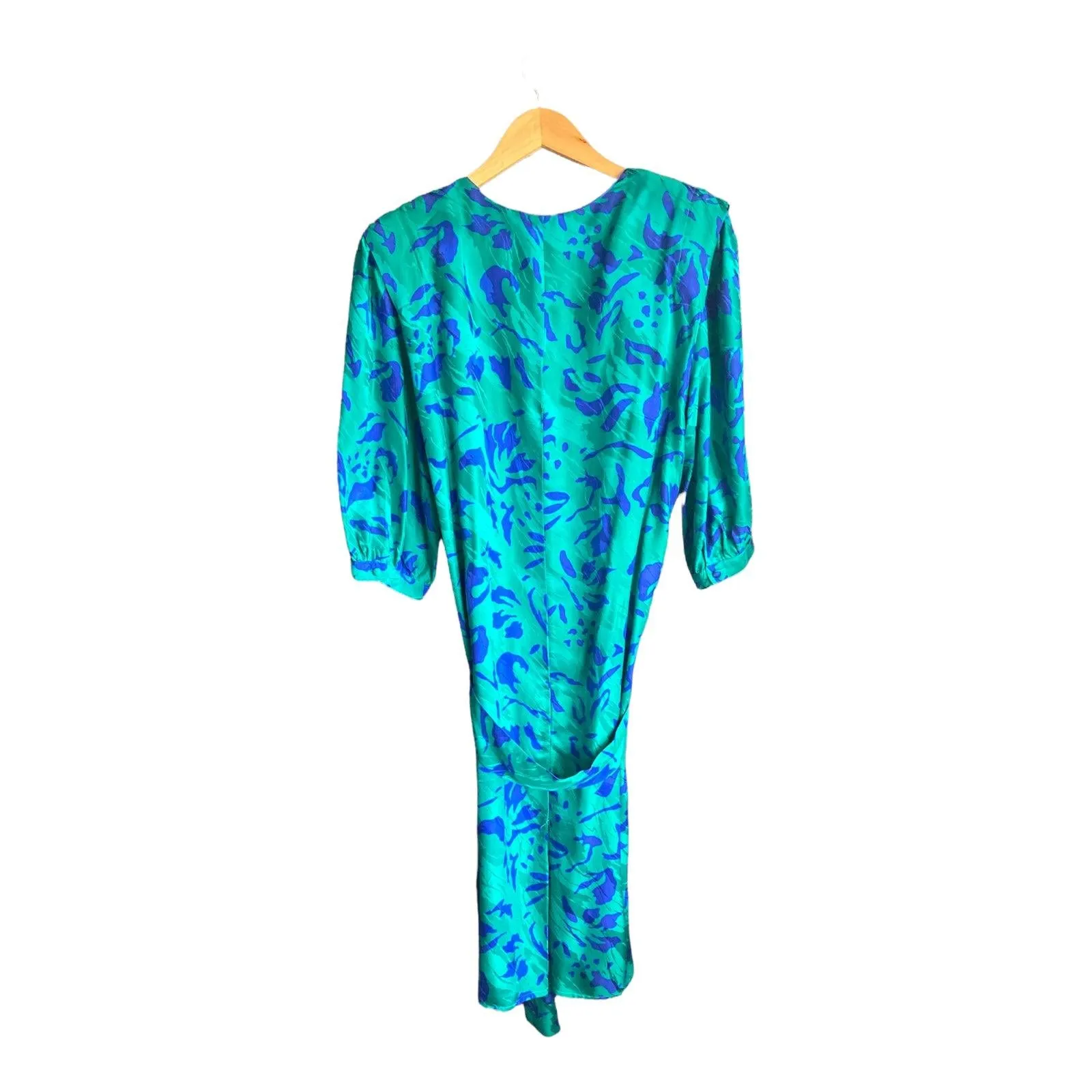 Maggy London by Jeannene Booher Silk Green And Blue 3/4 Sleeved Dress UK Size 12