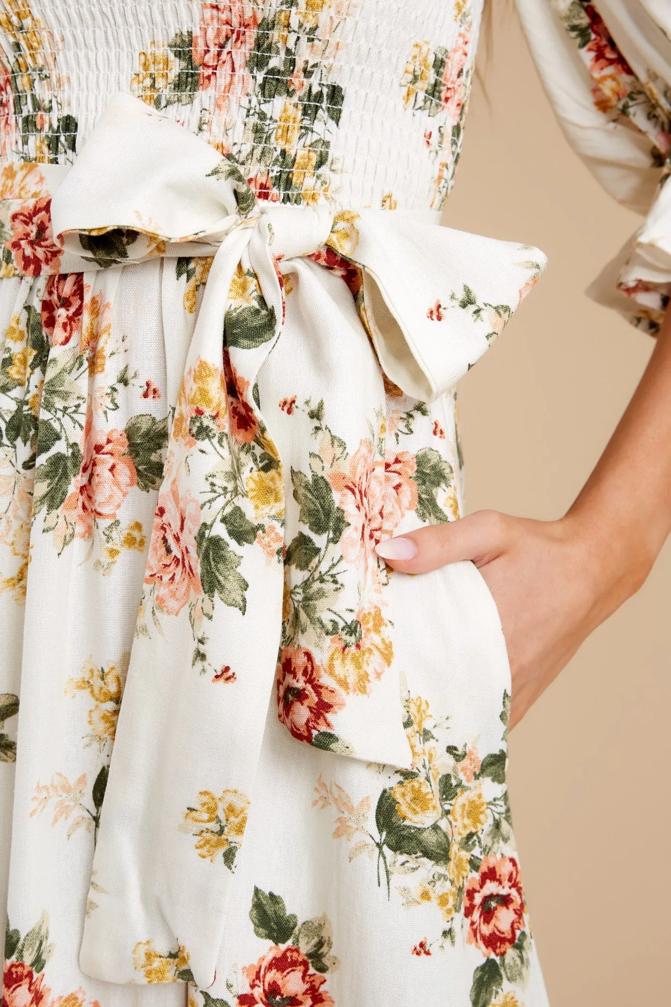 Make Believe Off White Floral Print Midi Dress