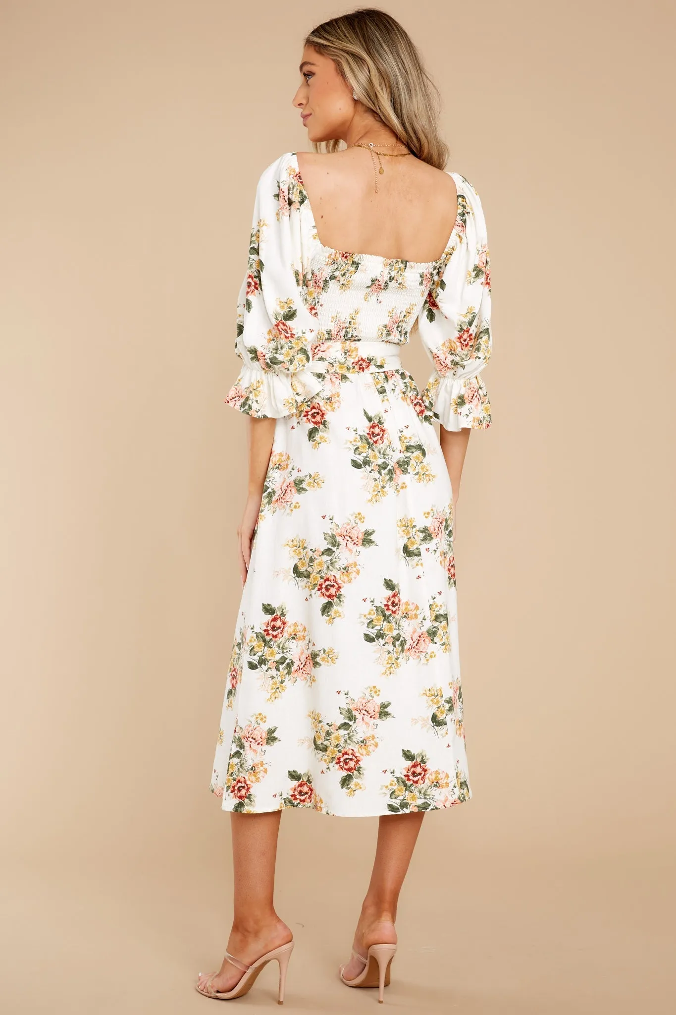 Make Believe Off White Floral Print Midi Dress