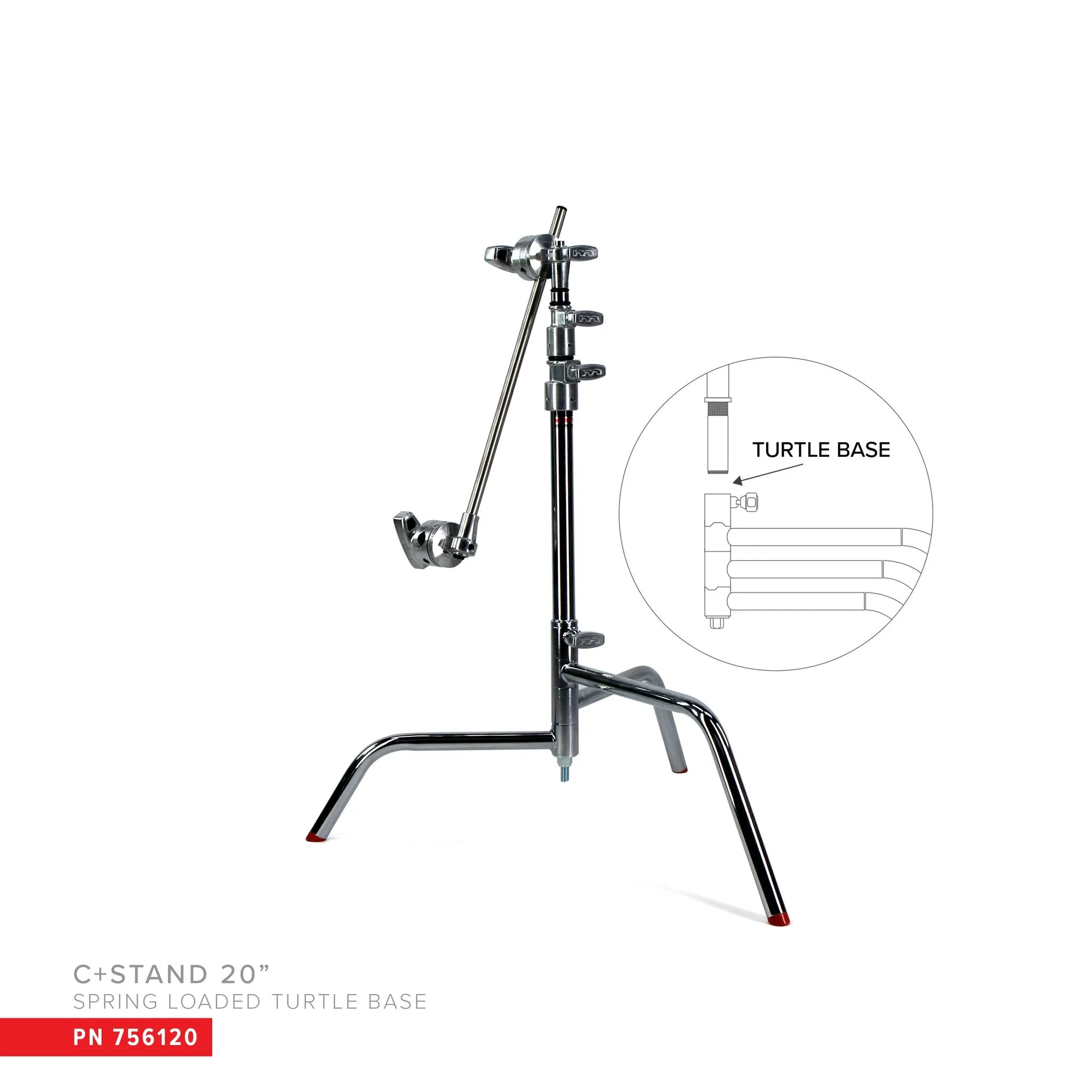 Matthews Hollywood Chrome 20" C Stand with Detachable Turtle Base, Grip Head and 20" Arm - 5.25' (1.6m)