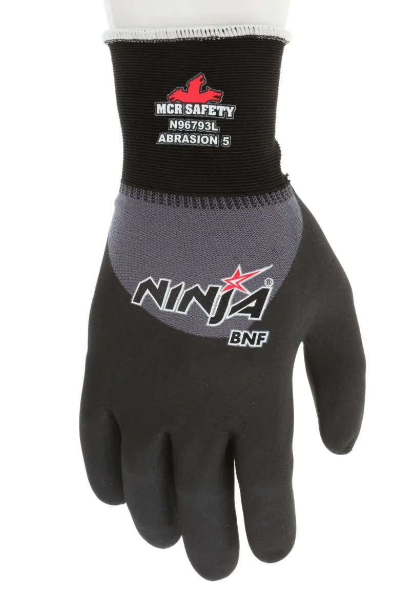 MCR Safety Ninja BNF N96793XL 15 Gauge Over The Knuckle Coated Work Gloves, Gray, X-Large, 1 Dozen