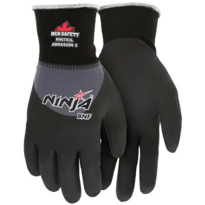 MCR Safety Ninja BNF N96793XL 15 Gauge Over The Knuckle Coated Work Gloves, Gray, X-Large, 1 Dozen