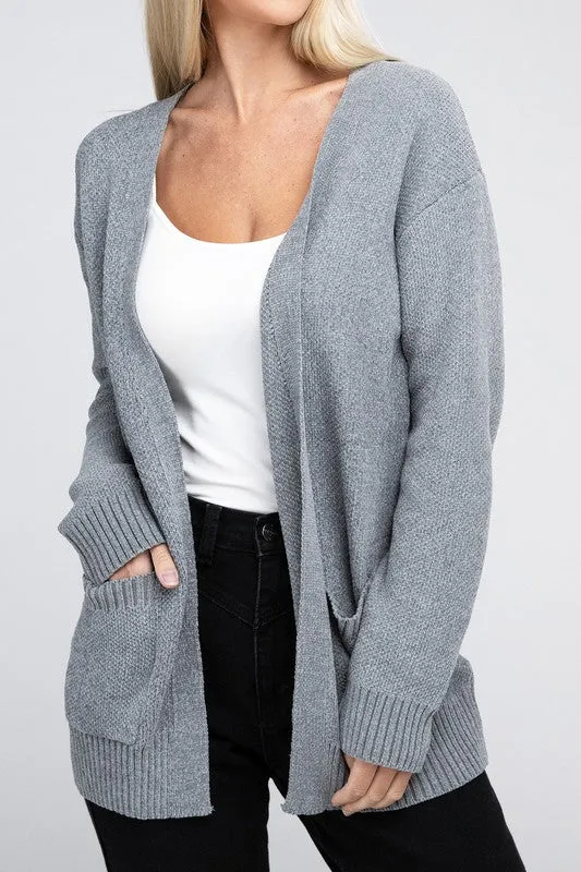 *Melange Open Front Sweater Cardigan