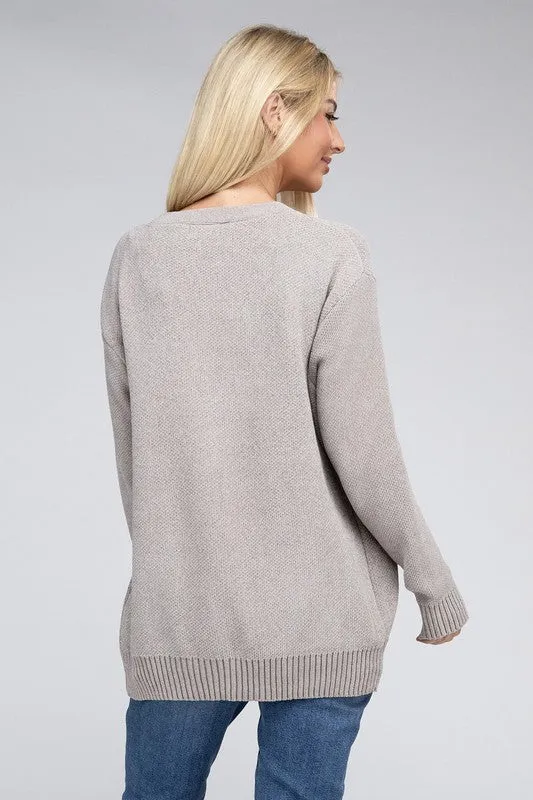 *Melange Open Front Sweater Cardigan