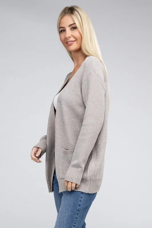 *Melange Open Front Sweater Cardigan