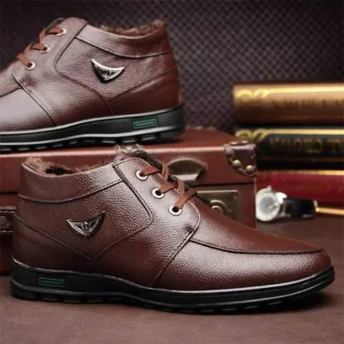 Men Casual Business Fur Lining Genuine Leather Ankle Boots