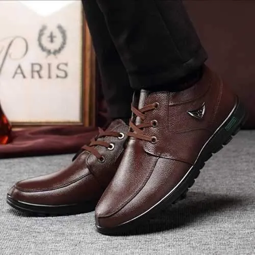 Men Casual Business Fur Lining Genuine Leather Ankle Boots