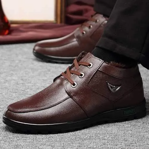 Men Casual Business Fur Lining Genuine Leather Ankle Boots