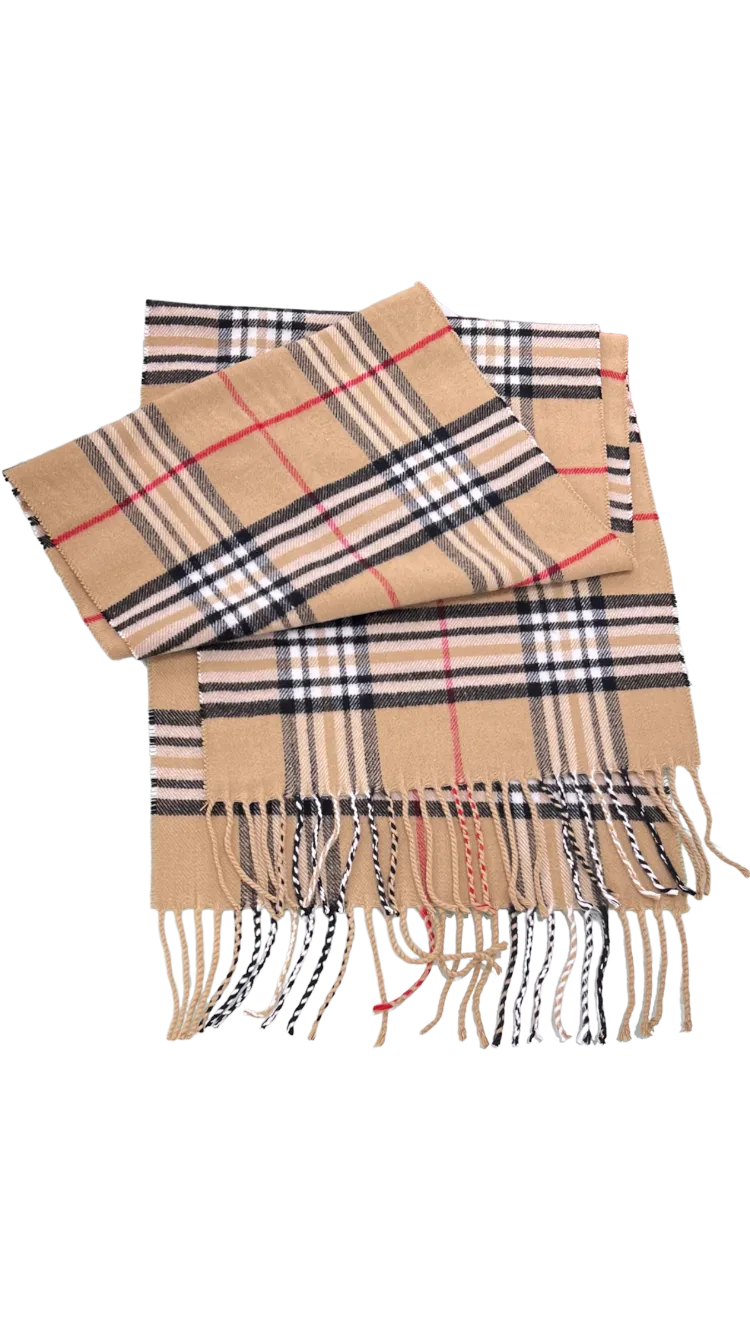 Men'S Beige Cashmere Fashion Design Plaid Scarf