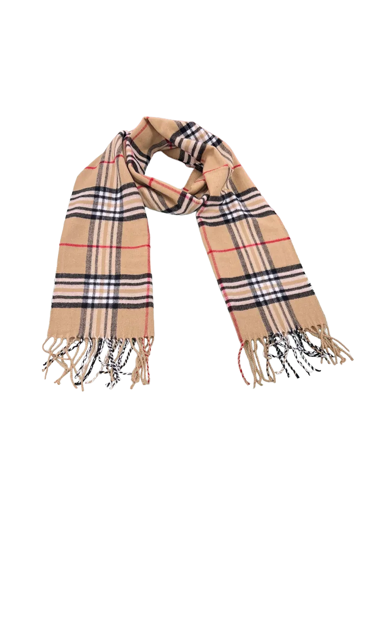 Men'S Beige Cashmere Fashion Design Plaid Scarf