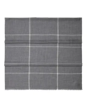 Men's Fine Gauge Checked Cashmere Scarf Mid Grey