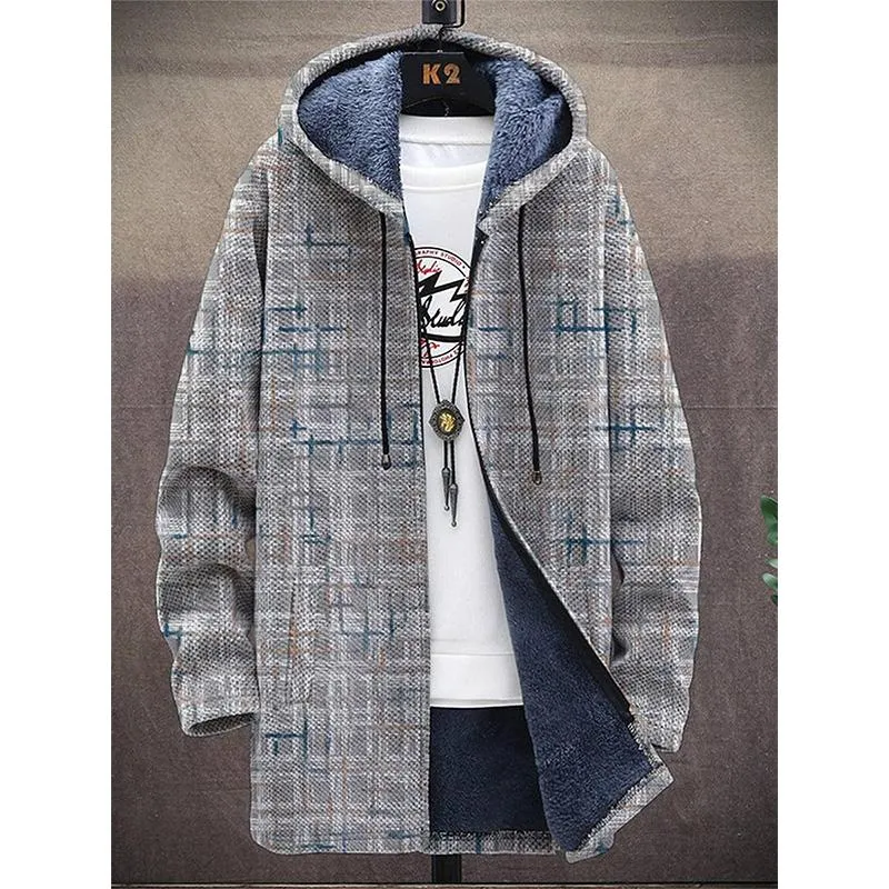 MEN'S PRINTED HOODED TWO-POCKET FLEECE CARDIGAN JACKET 56656373YM