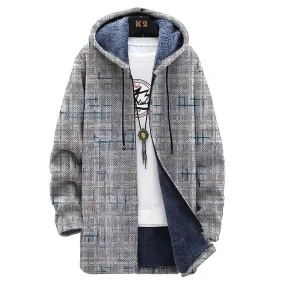 MEN'S PRINTED HOODED TWO-POCKET FLEECE CARDIGAN JACKET 56656373YM