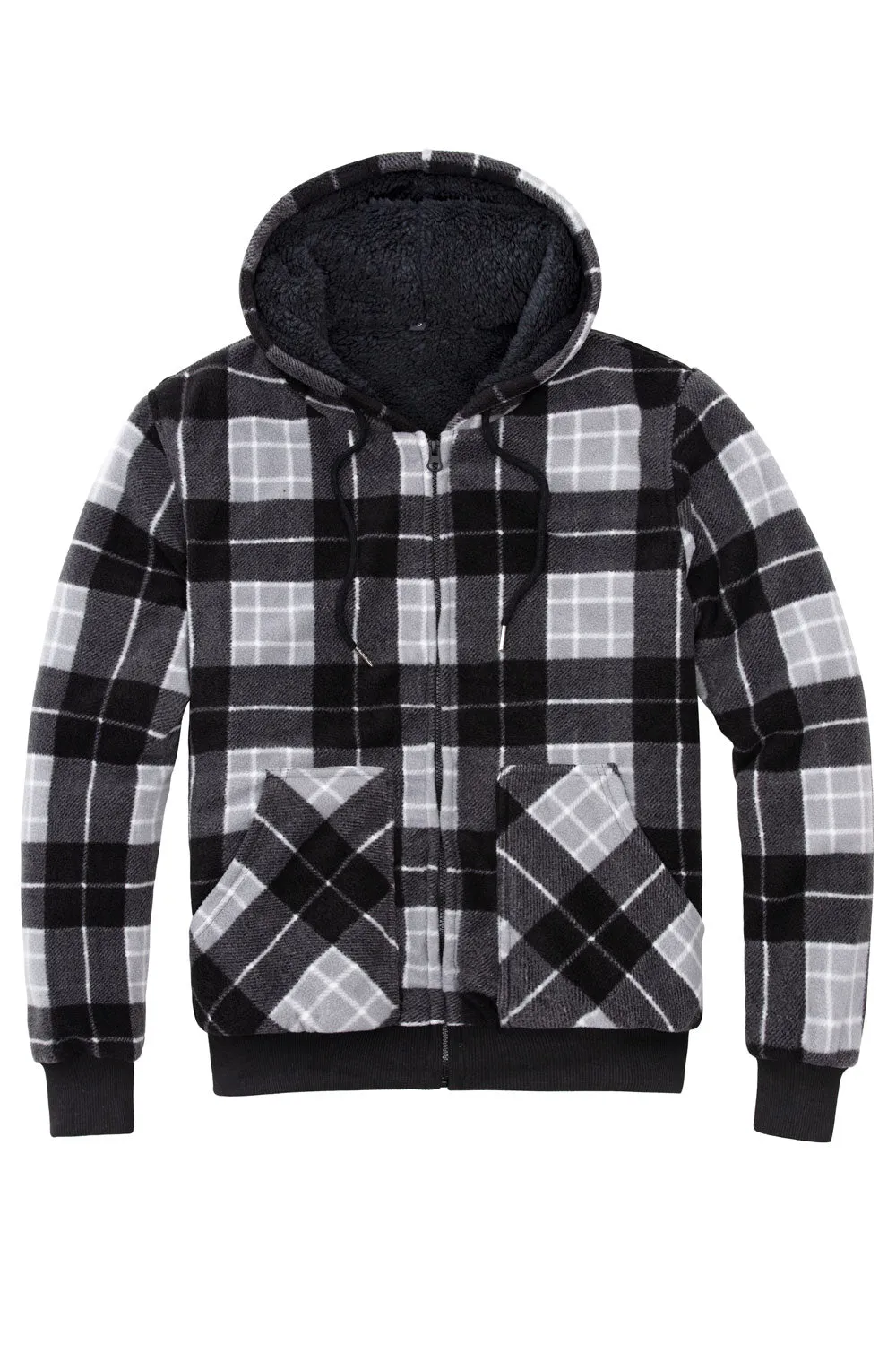 Men's Thick Sherpa Lined Checkered Plaid Hoodie Jacket,Warm Sweatshirt