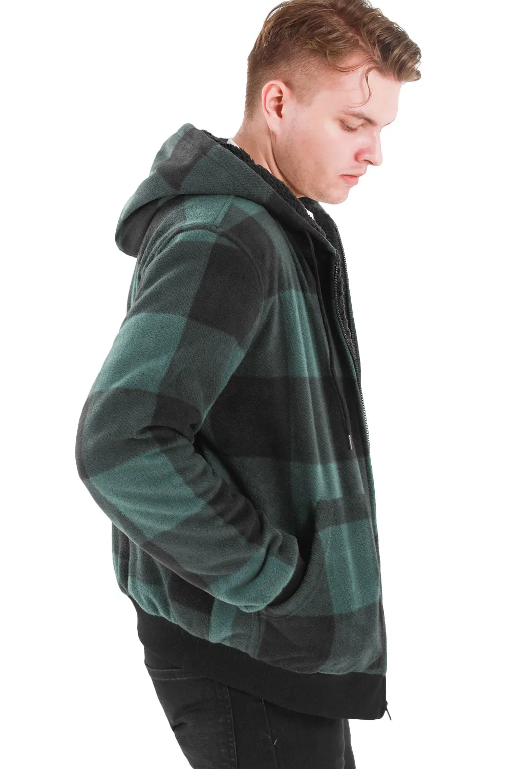 Men's Thick Sherpa Lined Checkered Plaid Hoodie Jacket,Warm Sweatshirt