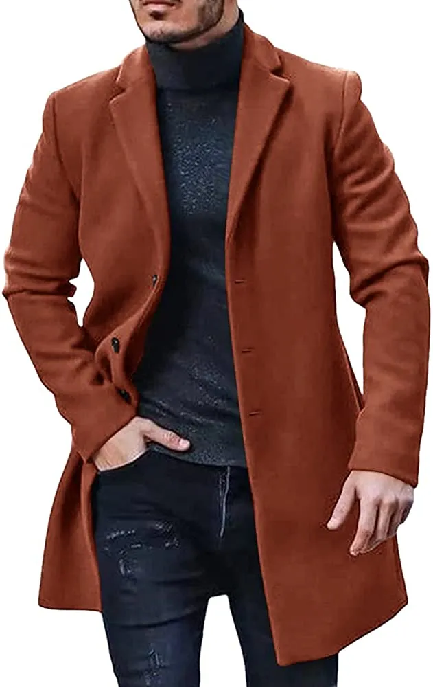 Men's Trench Coat Brown Winter Long Jacket Overcoat