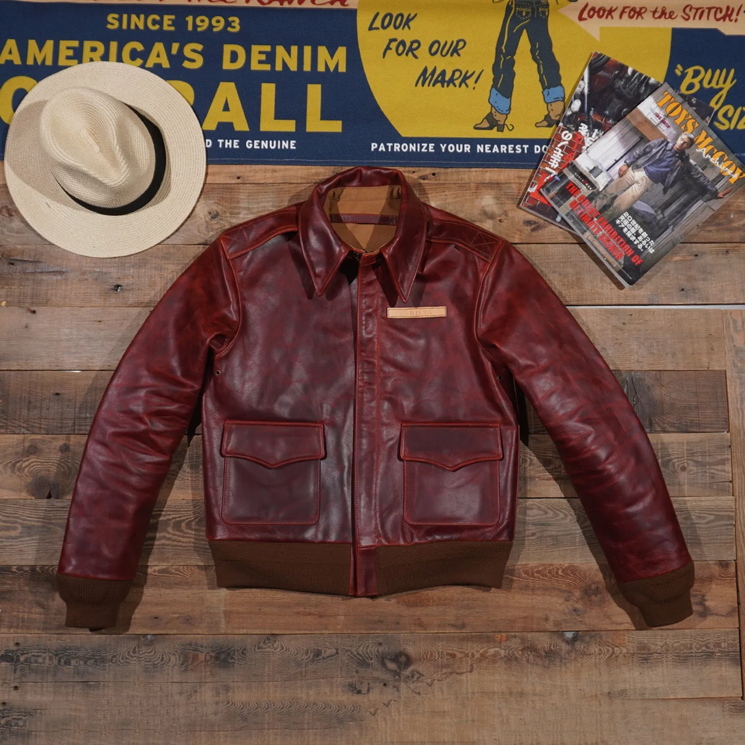 Men's Type A-2 Leather Flight Jacket Burgundy