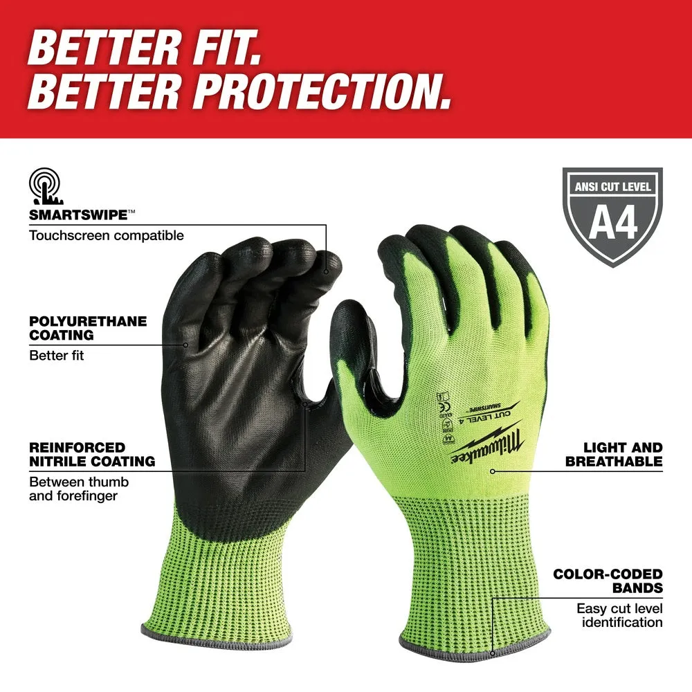 Milwaukee 48-73-8940B 12PK High Visibility Cut Level 4 Polyurethane Dipped Safety Gloves - Small