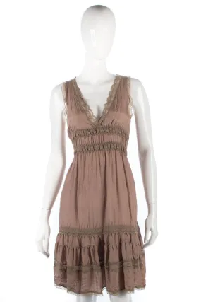 Miss Selfridge silk and lace dress light brown size 8