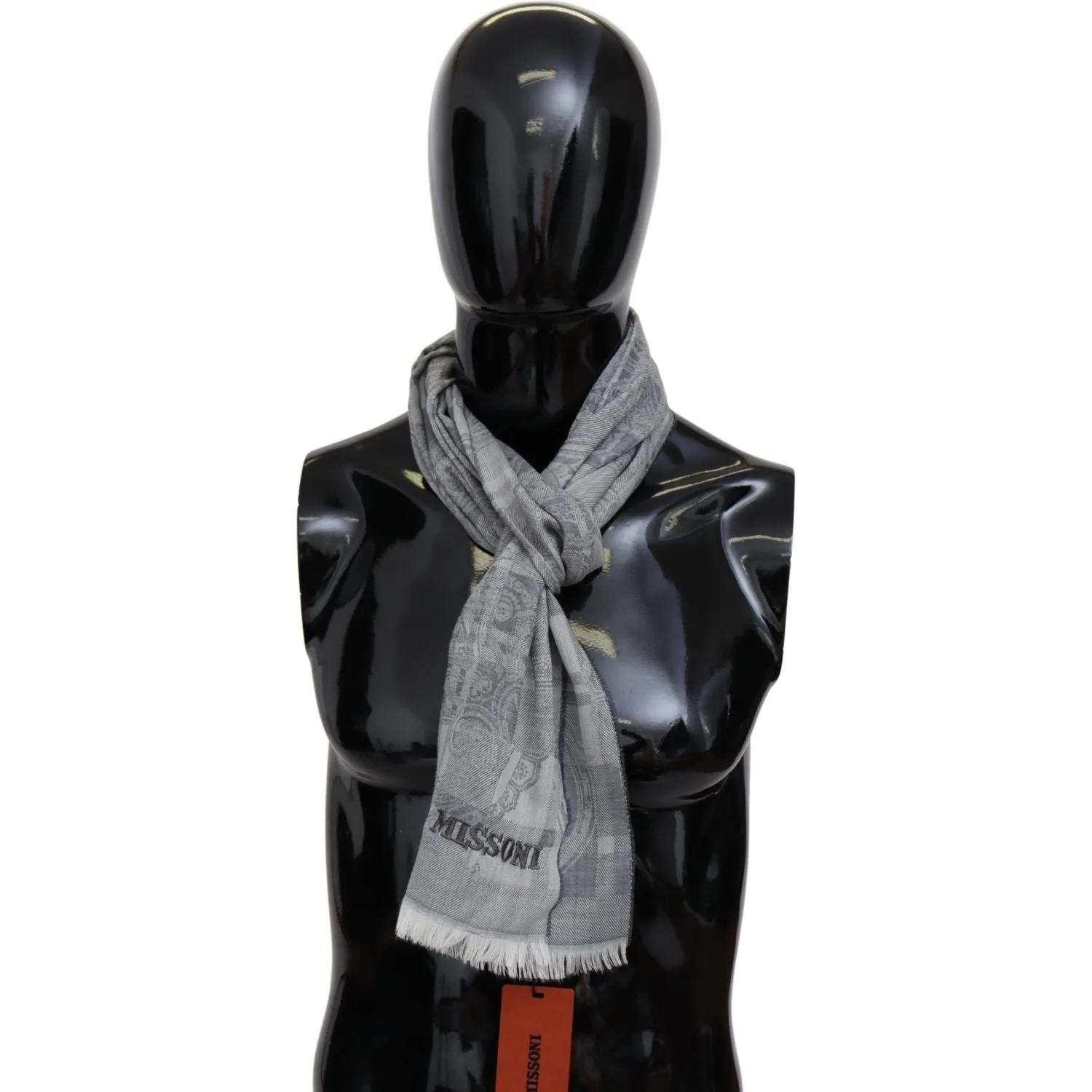 Missoni Chic Unisex Gray Wool Scarf with Logo Embroidery