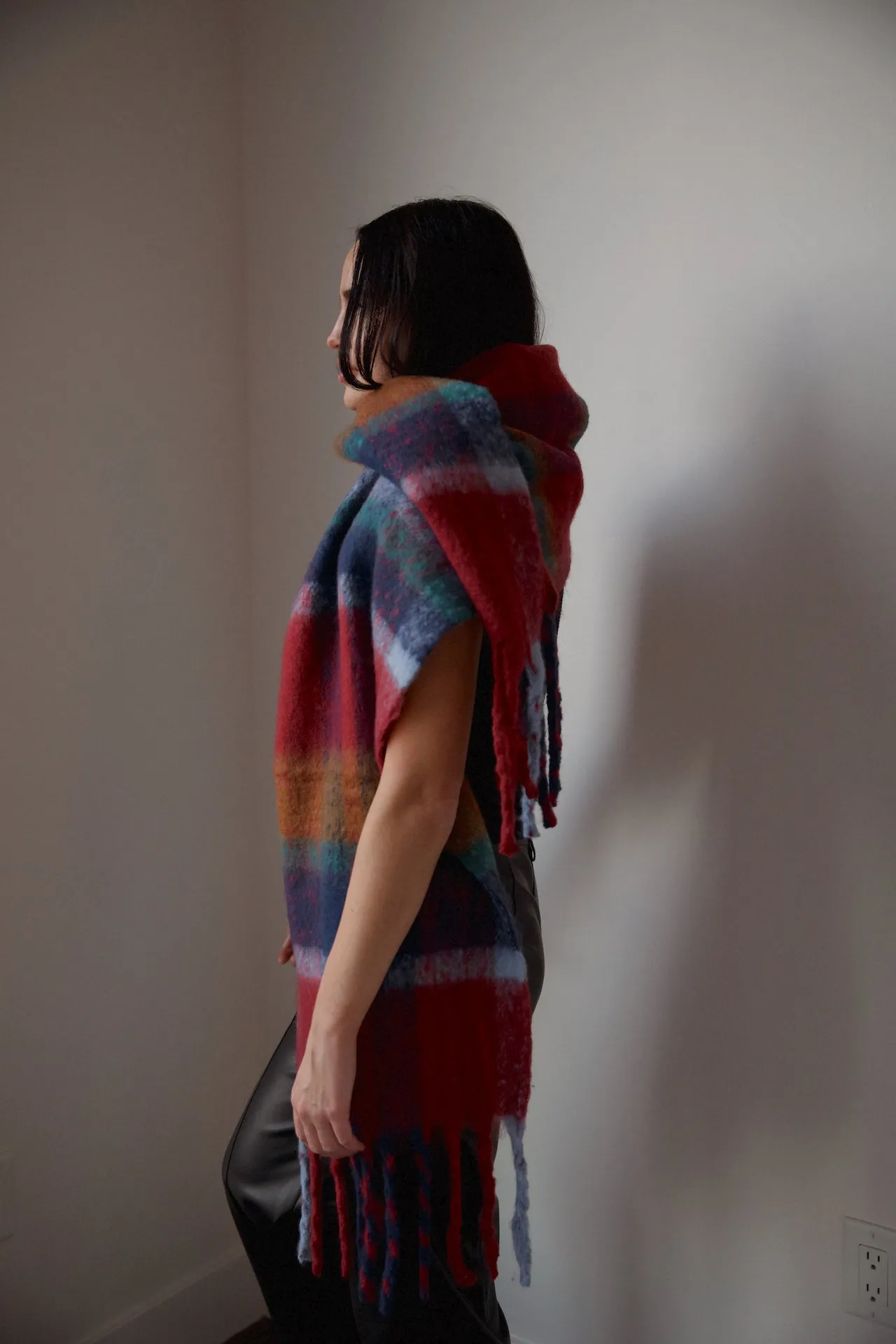 Multicolor Plaid Scarf - Burgundy