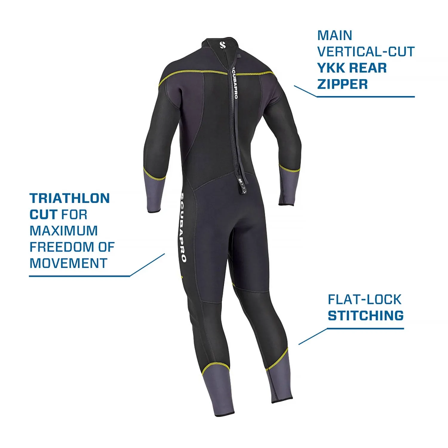 Open Box ScubaPro Men's Sport Steamer 3mm Bzip Wetsuit - Black/Yellow - XXLarge