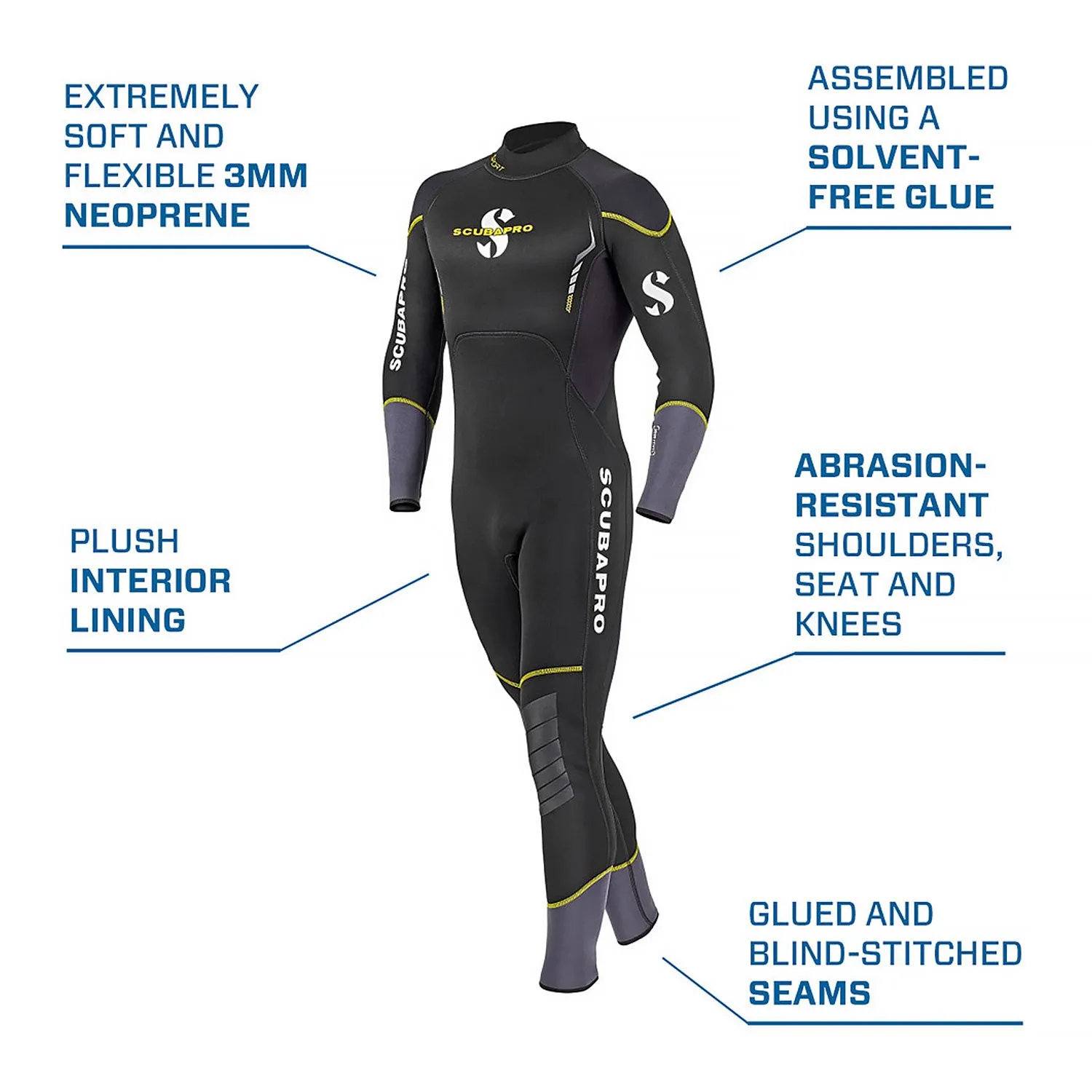 Open Box ScubaPro Men's Sport Steamer 3mm Bzip Wetsuit - Black/Yellow - XXLarge