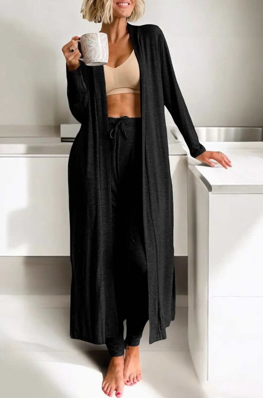 Open Front Long Sleeve Cardigan and Pants Lounge Set