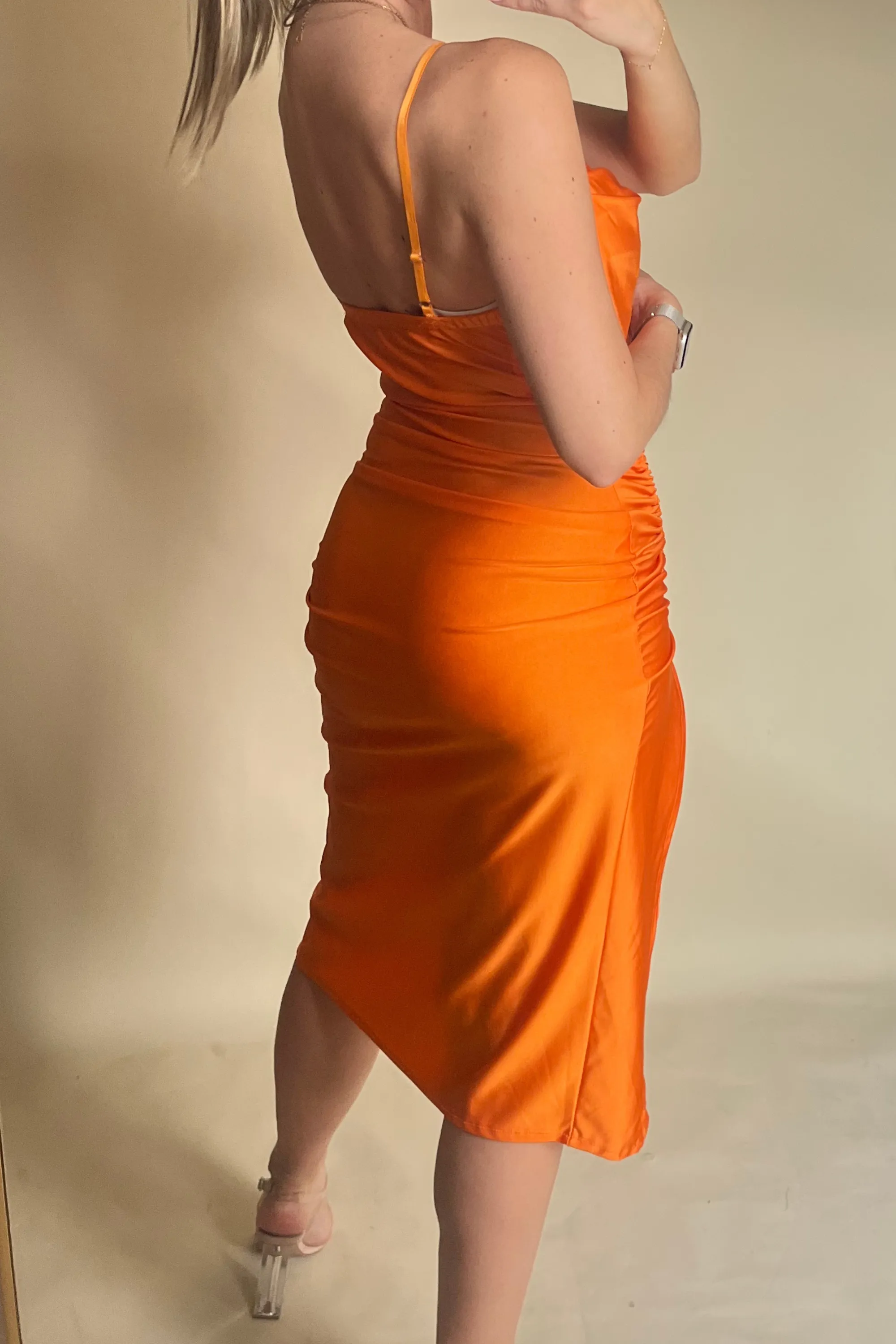 Orange Bodycon Cowl Neck Dress