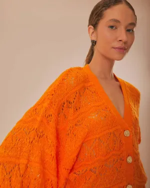 Orange Textured Knit Cardigan