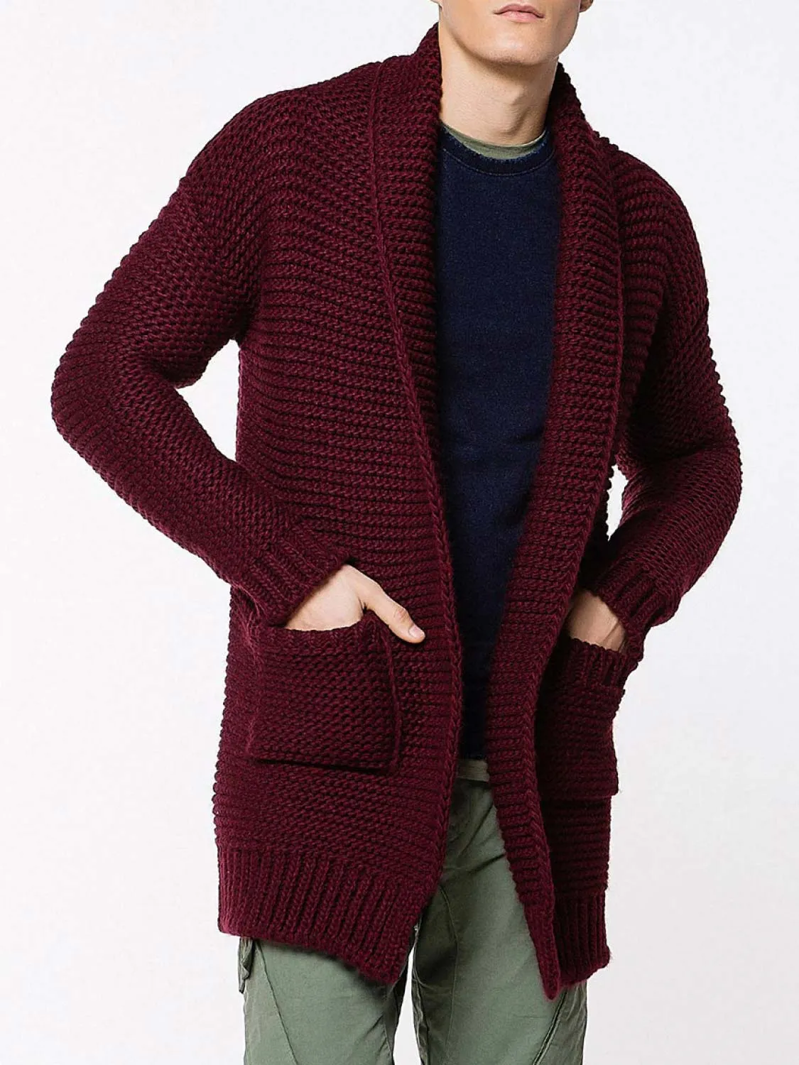 Oversized Shawl Collar Wool Blend Cardigan Burgundy