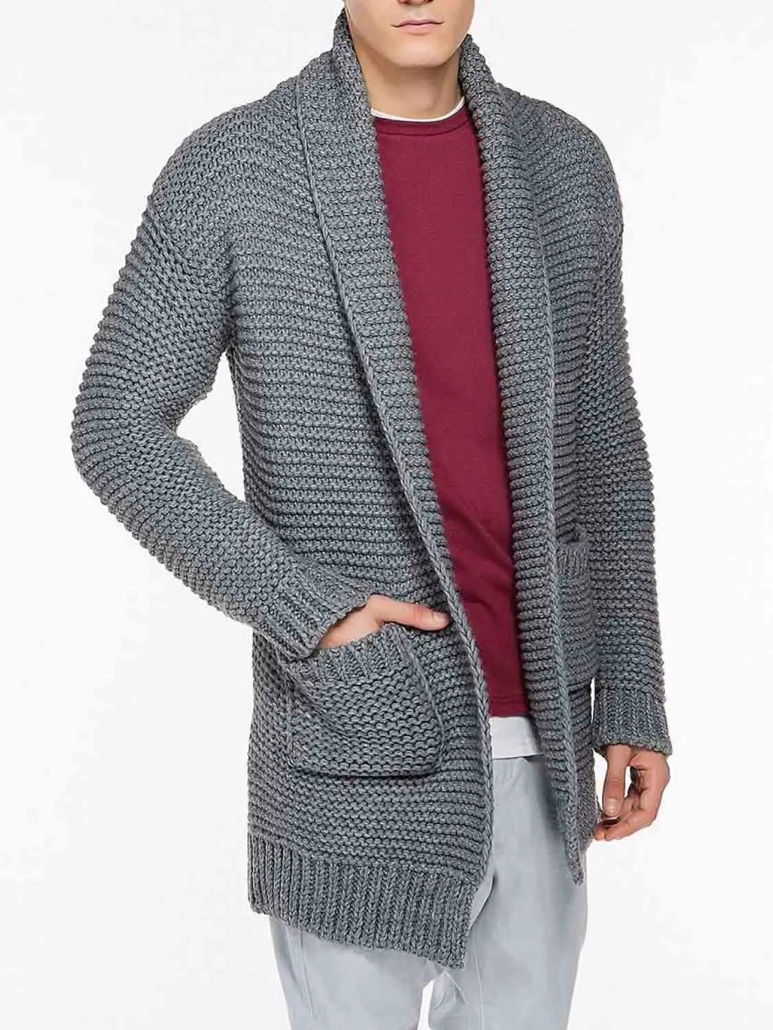 Oversized Shawl Collar Wool Blend Cardigan Grey