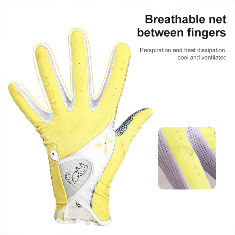 PGM One Pair Golf Non-Slip PU Leather Gloves for Women (Color:Yellow Size:17)