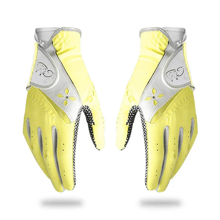 PGM One Pair Golf Non-Slip PU Leather Gloves for Women (Color:Yellow Size:17)