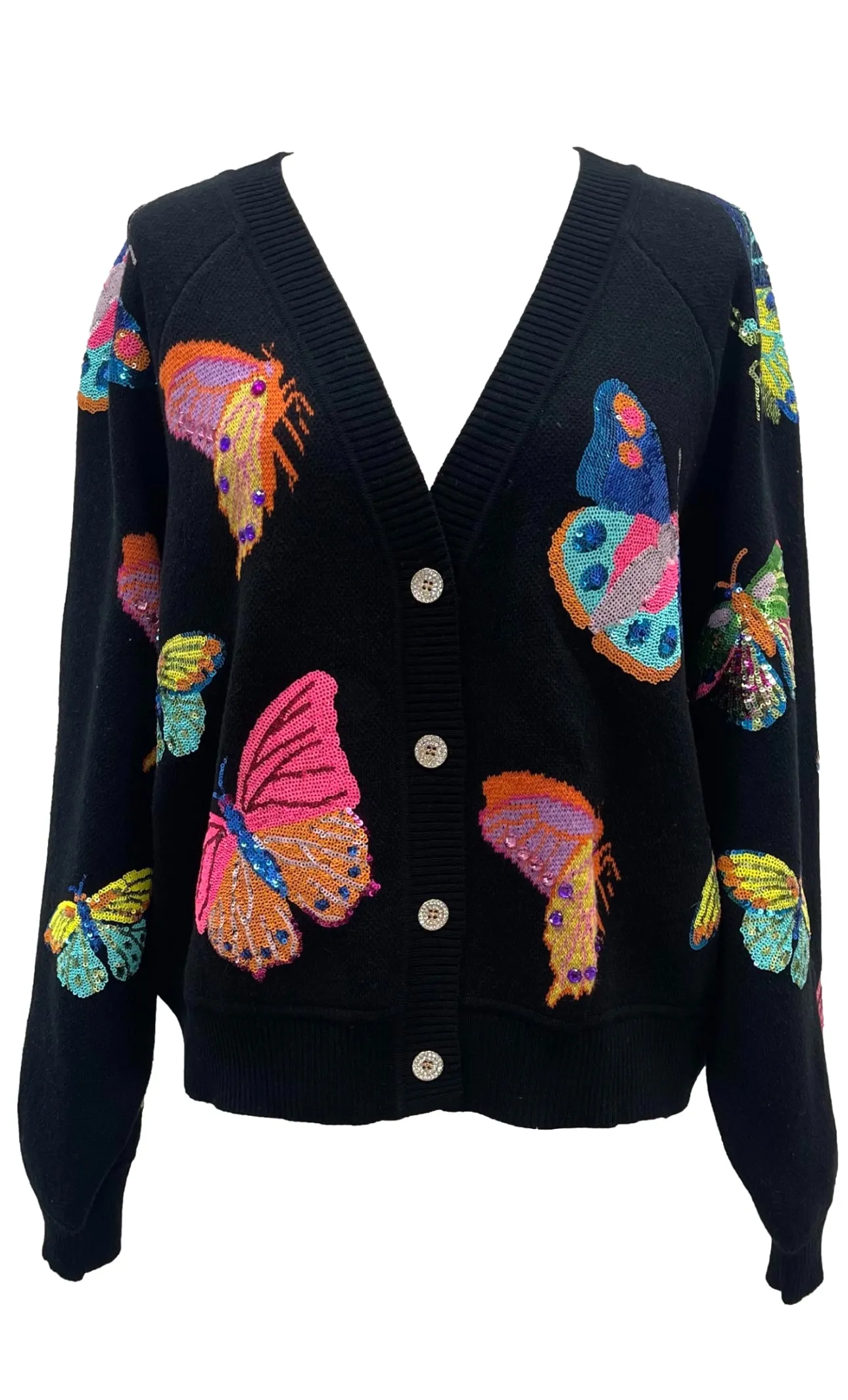 Queen Of Sparkles Big Black Butterfly Cardigan