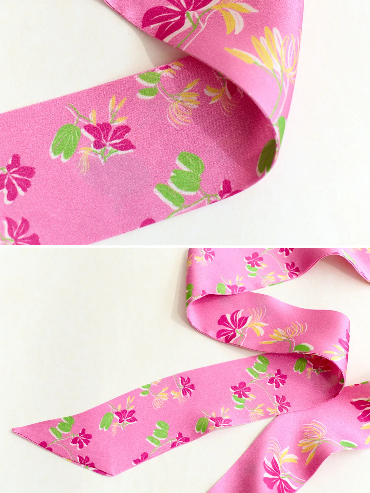 "Beach Blossom" Silk Skinny Scarf - Pink