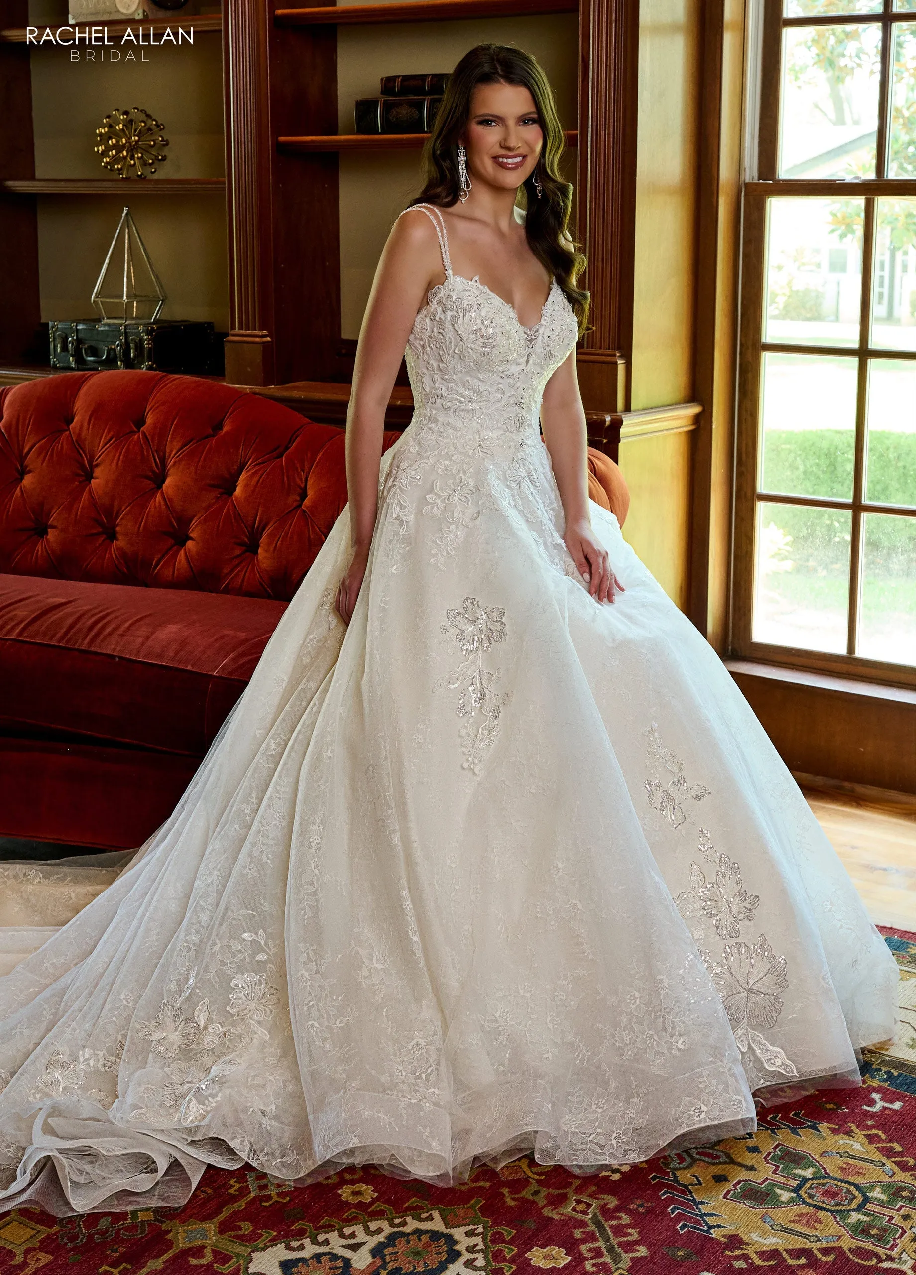 Rachel Allan RB3180 Tulle A-Line Wedding Dress with Double Straps, Applique, and Beading