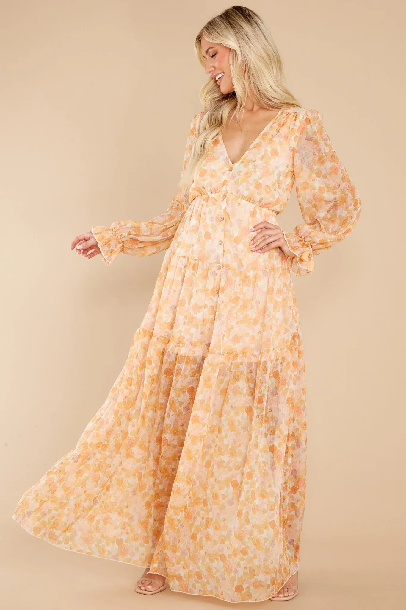 Ready To Flourish Peach Floral Print Maxi Dress