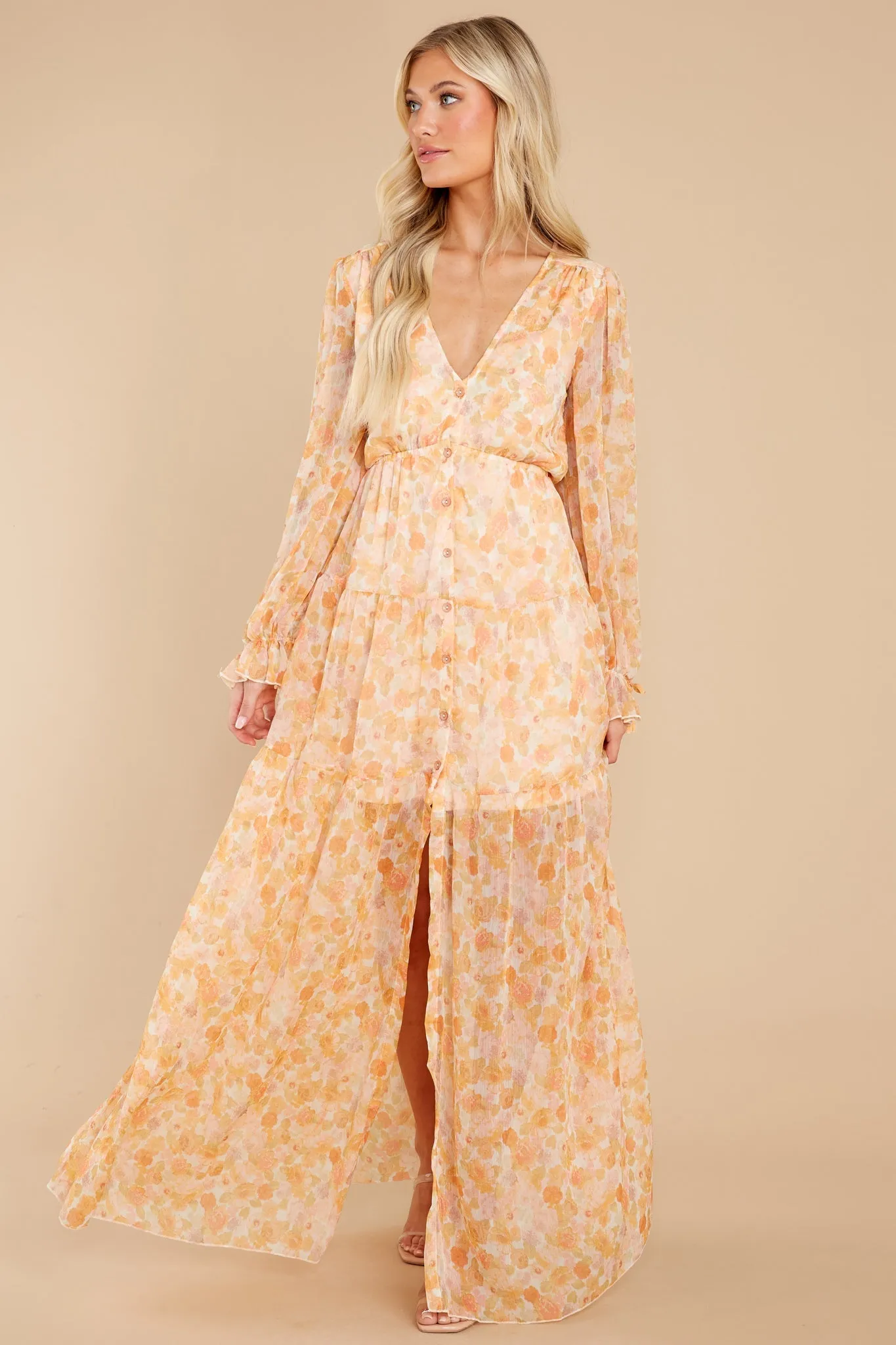 Ready To Flourish Peach Floral Print Maxi Dress