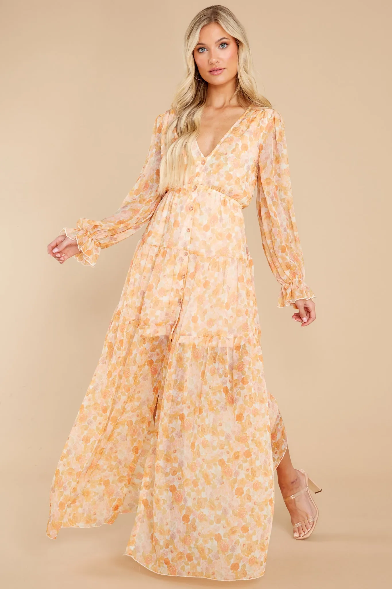 Ready To Flourish Peach Floral Print Maxi Dress